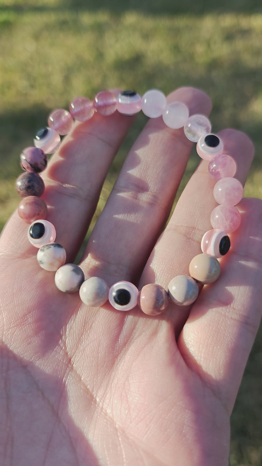 Pink Evil Eye Stretch Bead Bracelet 8mm
