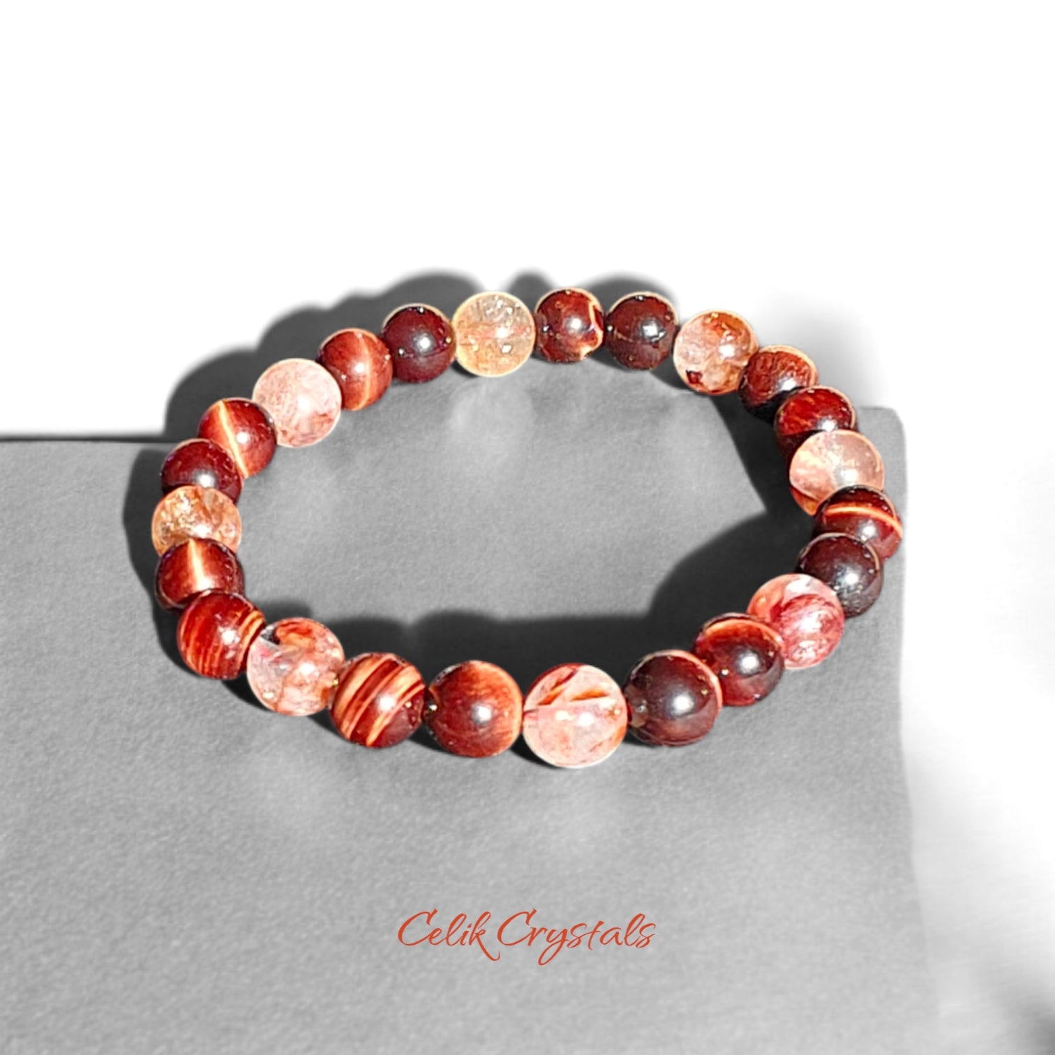 Red Tiger Eye and Fire Quartz Bracelet 