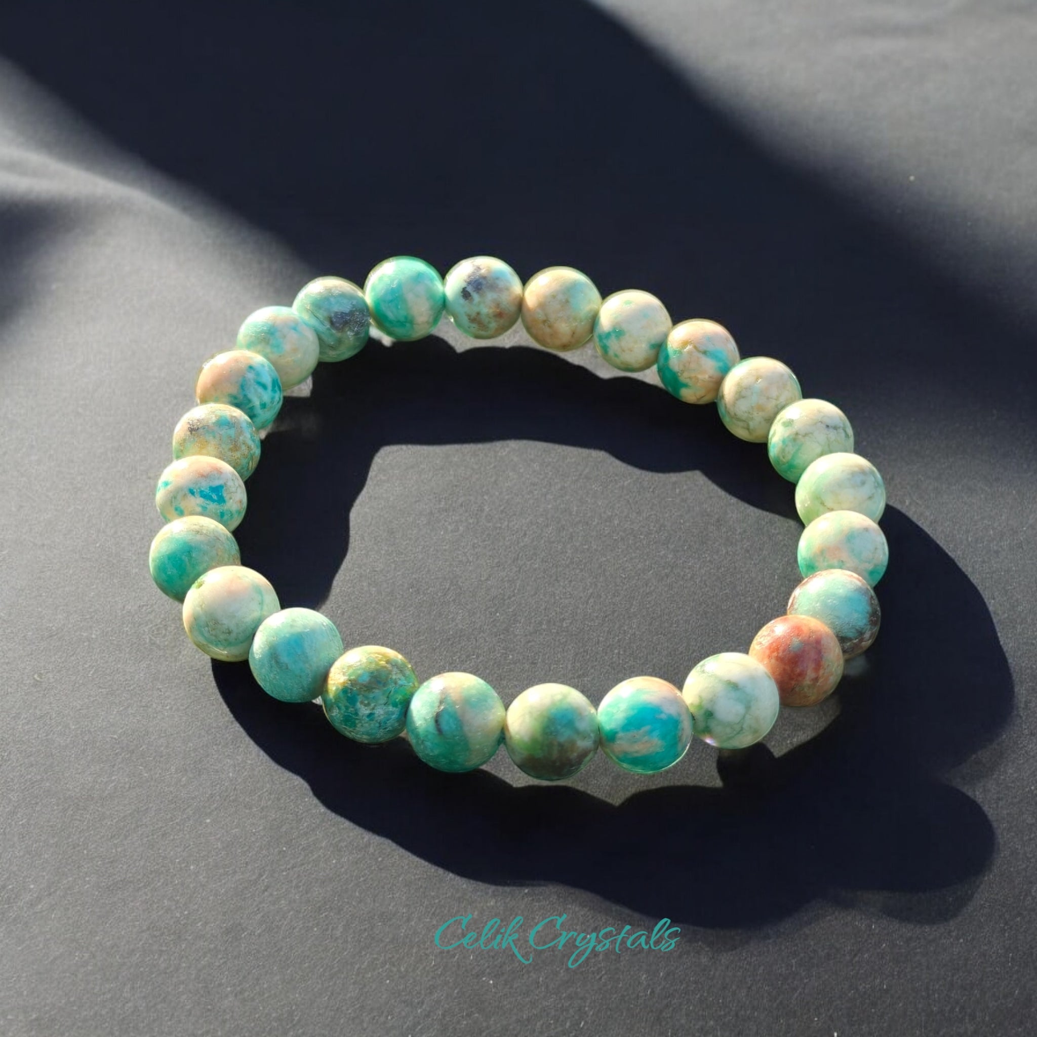 Peruvian Turquoise Bracelet 8mm Natural Stones Stretches Unisex Healing Bracelet 