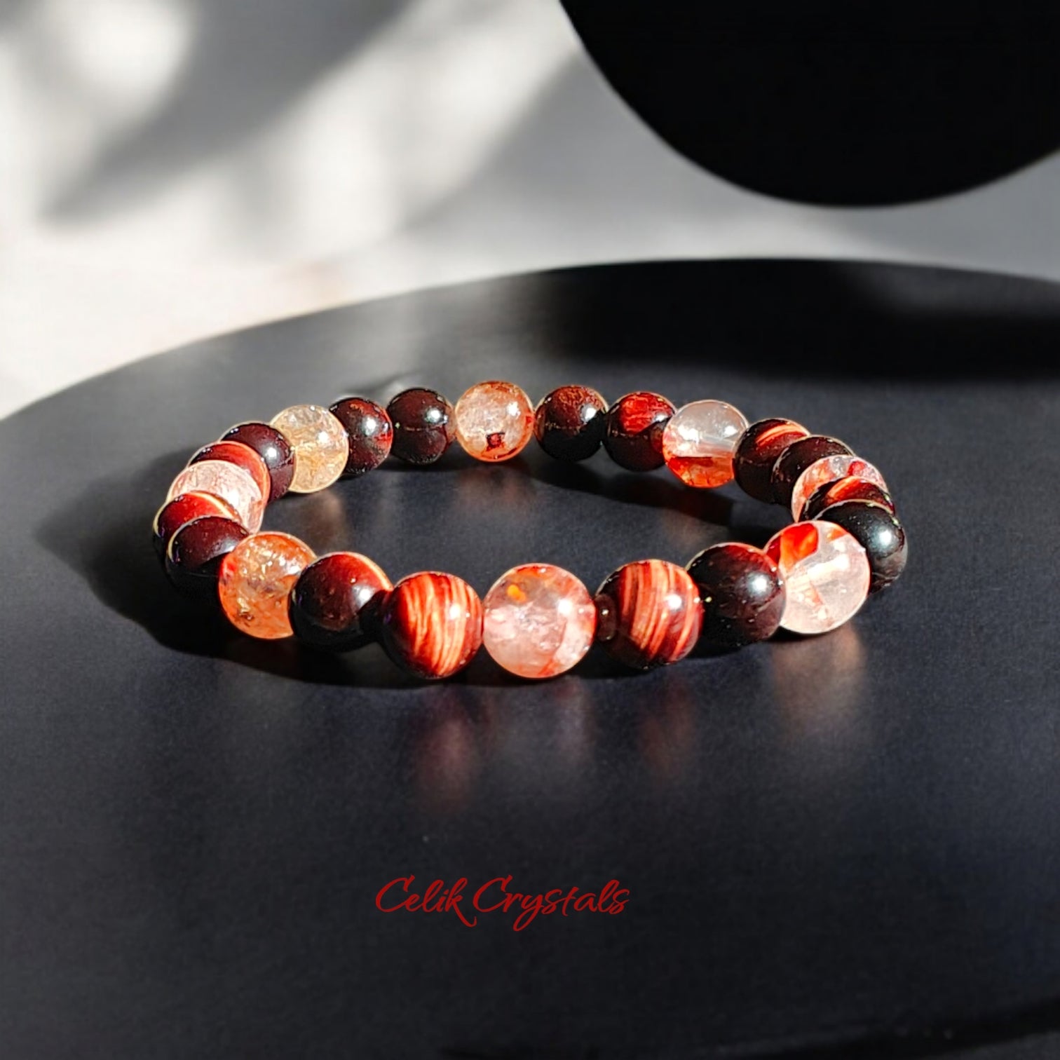 Red Tiger Eye and Fire Quartz Bracelet 