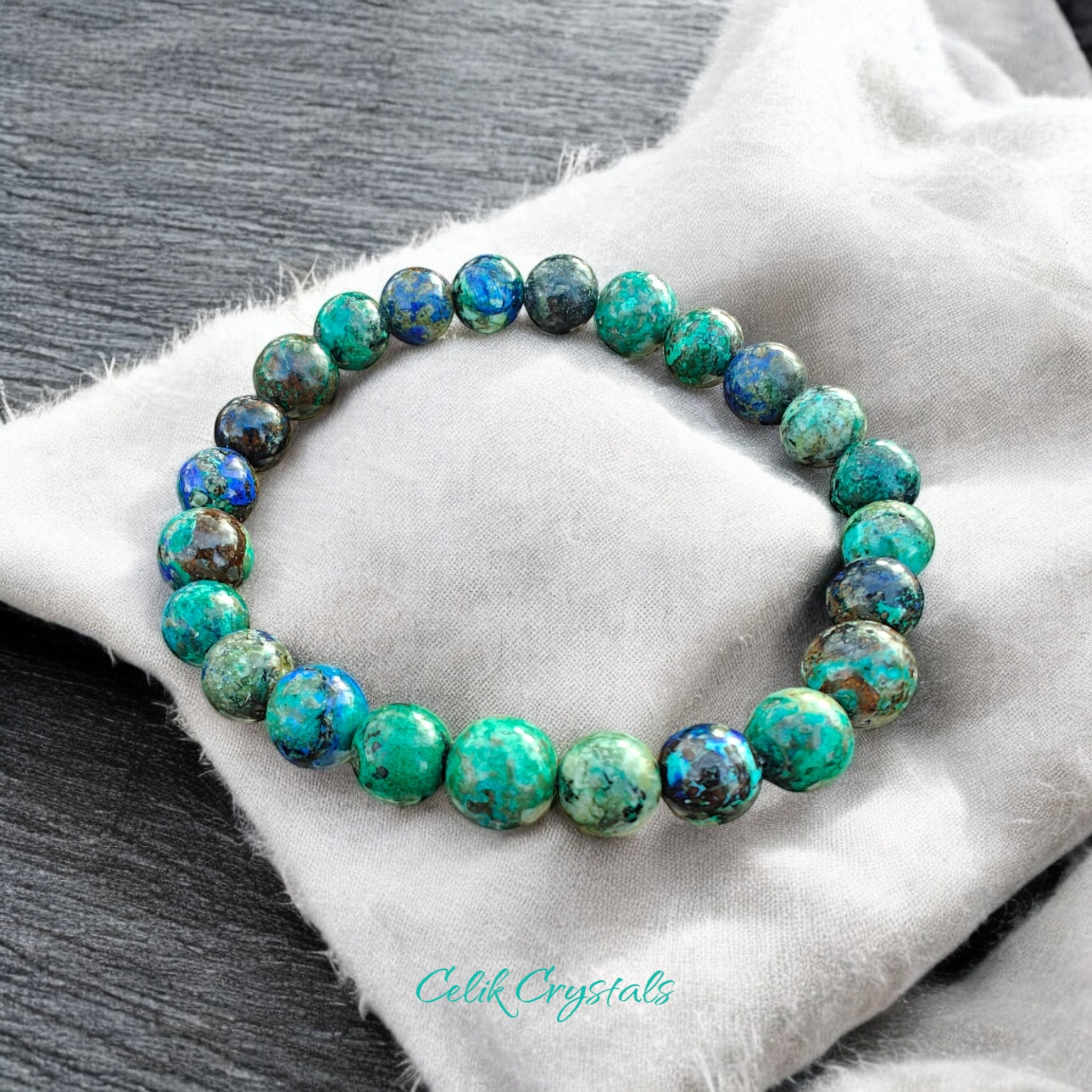 Genuine Azurite Bracelet 7-8mm Crystal Beads Authentic Stones 