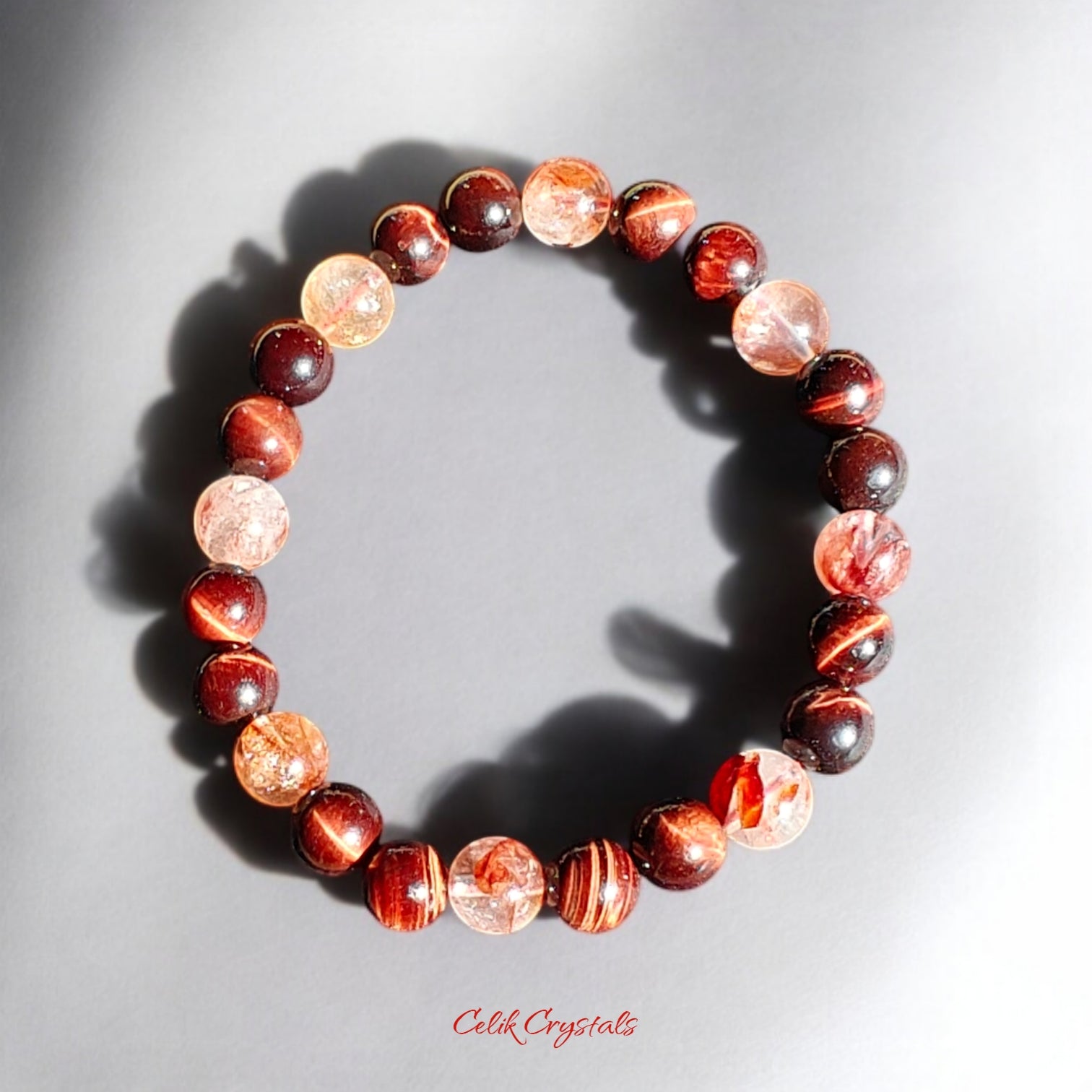 Red Tiger Eye and Fire Quartz Bracelet 