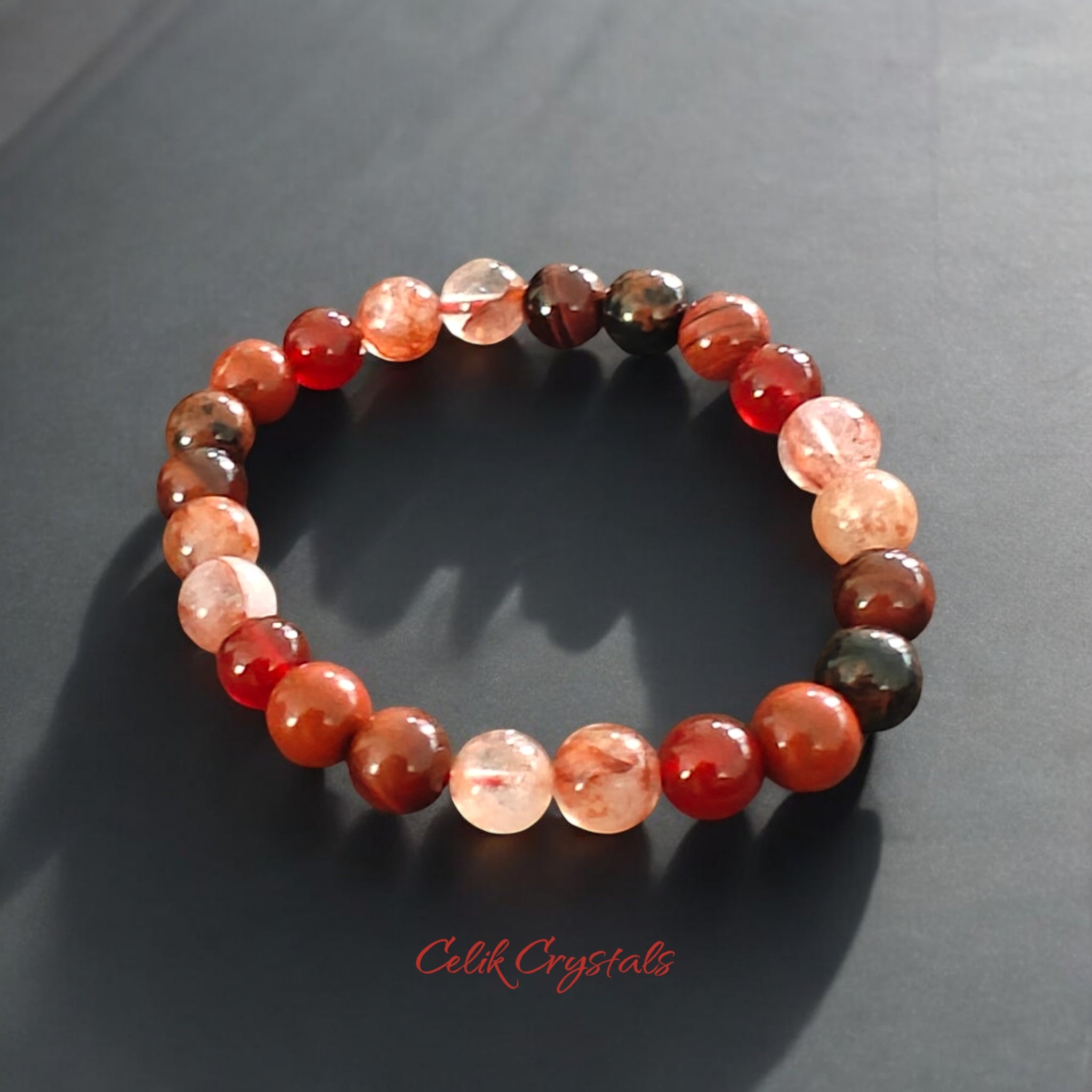 Red Crystal Bracelet with Red Tiger Eye, Carnelian, Mahogany Obsidian, Red Jasper and Fire Quartz 