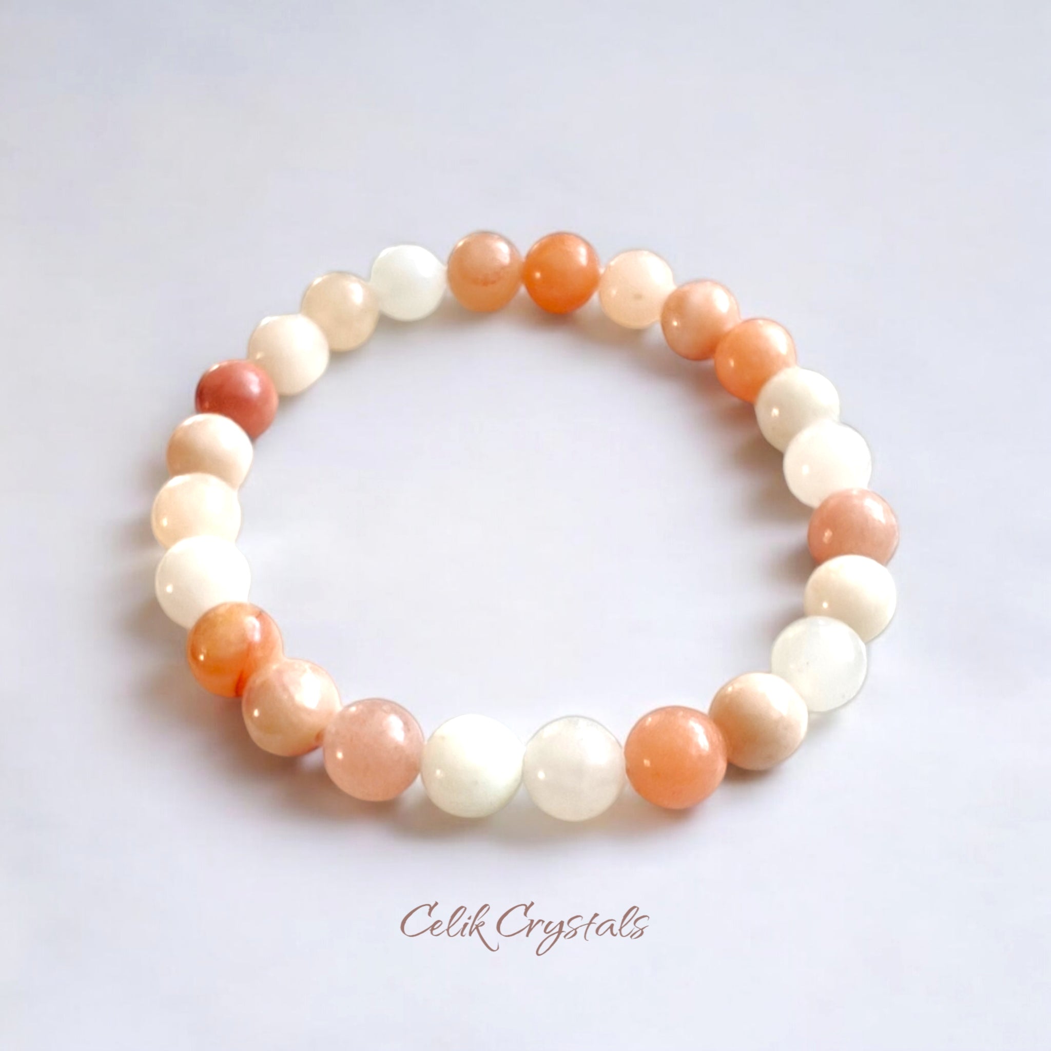 Peach Aventurine Bracelet Natural Stones 8mm Stretches Unisex Healing Bracelet Handmade 