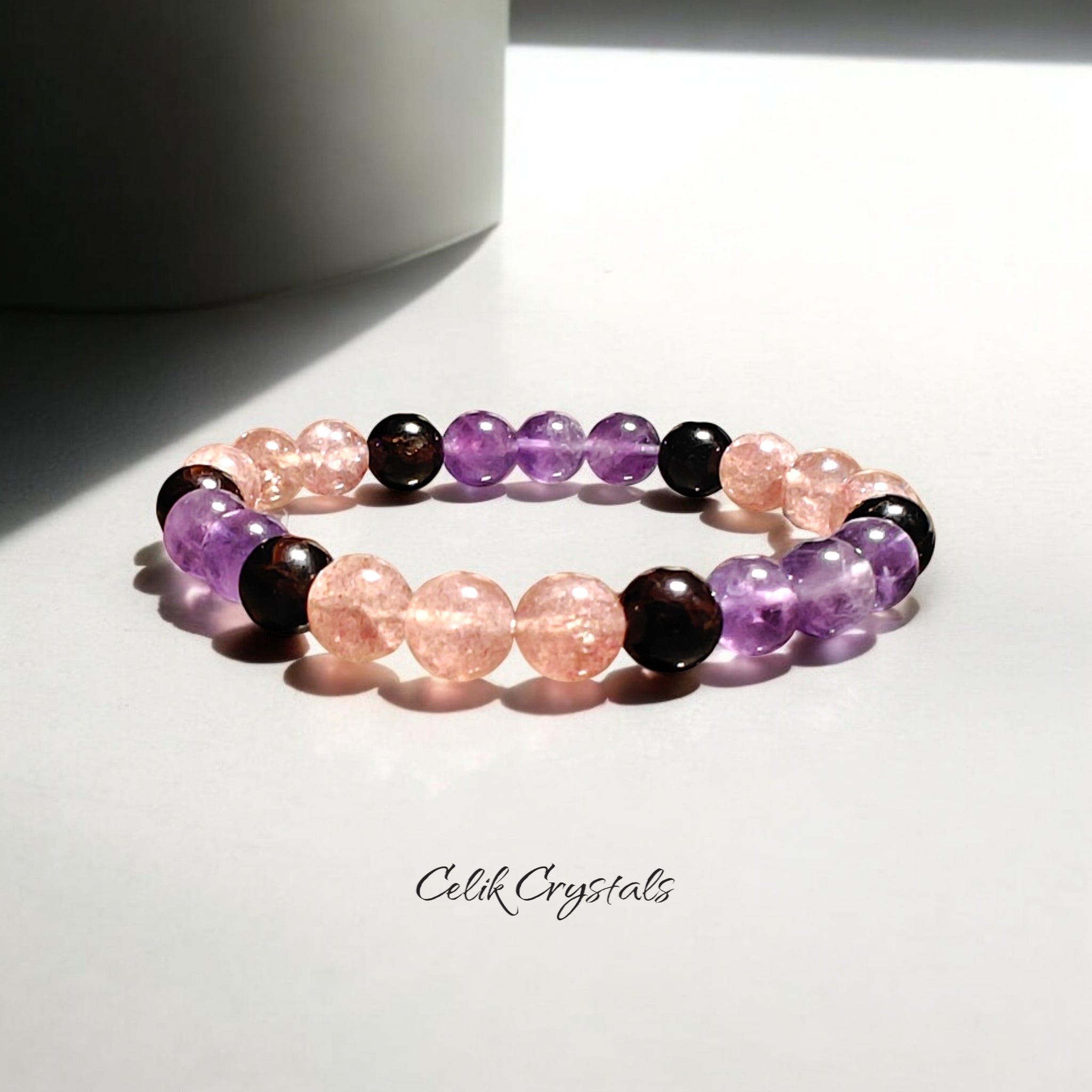 Amethyst, Strawberry Quartz, Garnet Bracelet 8mm