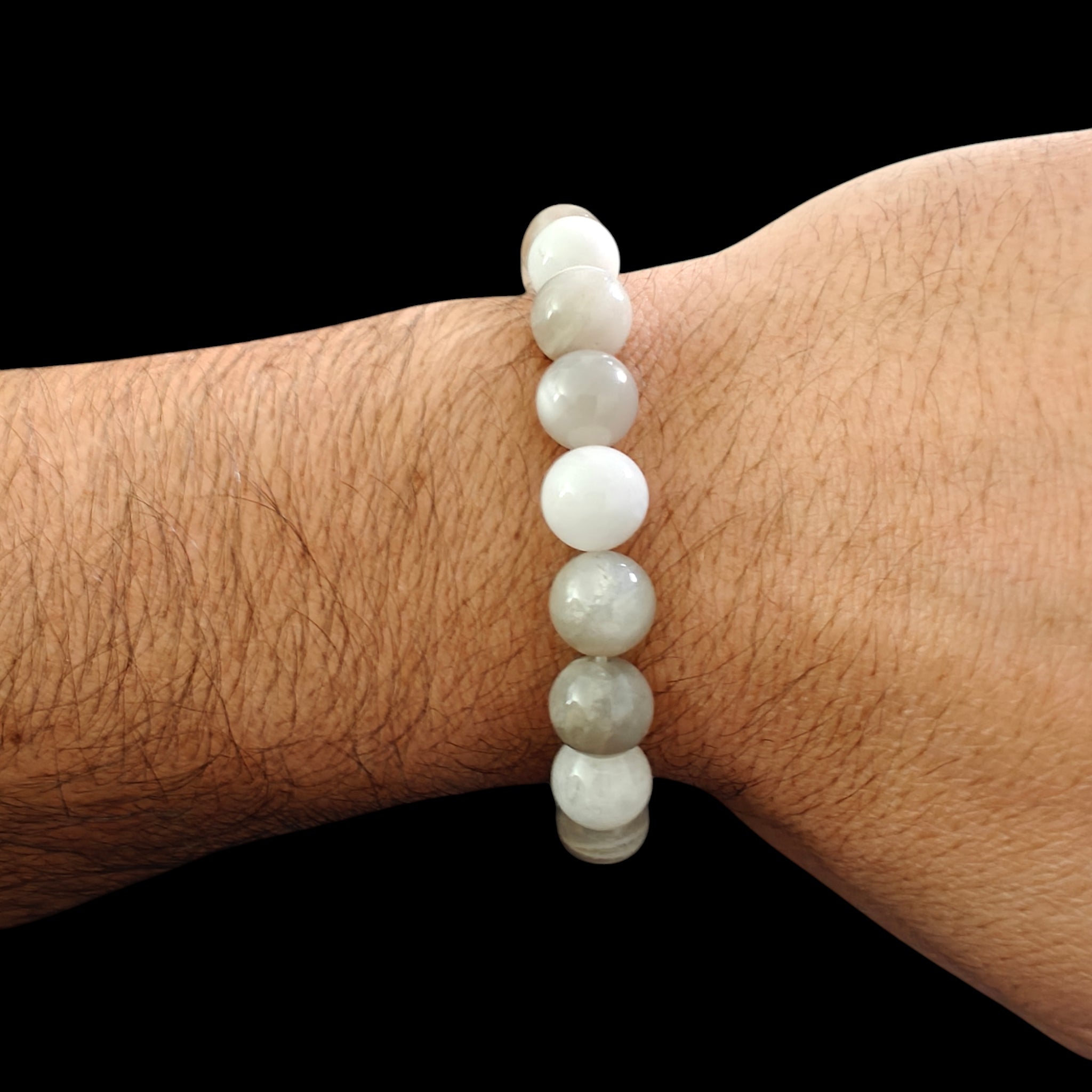 Moonstone Bracelet 10mm Gray and White Color Natural Stones 