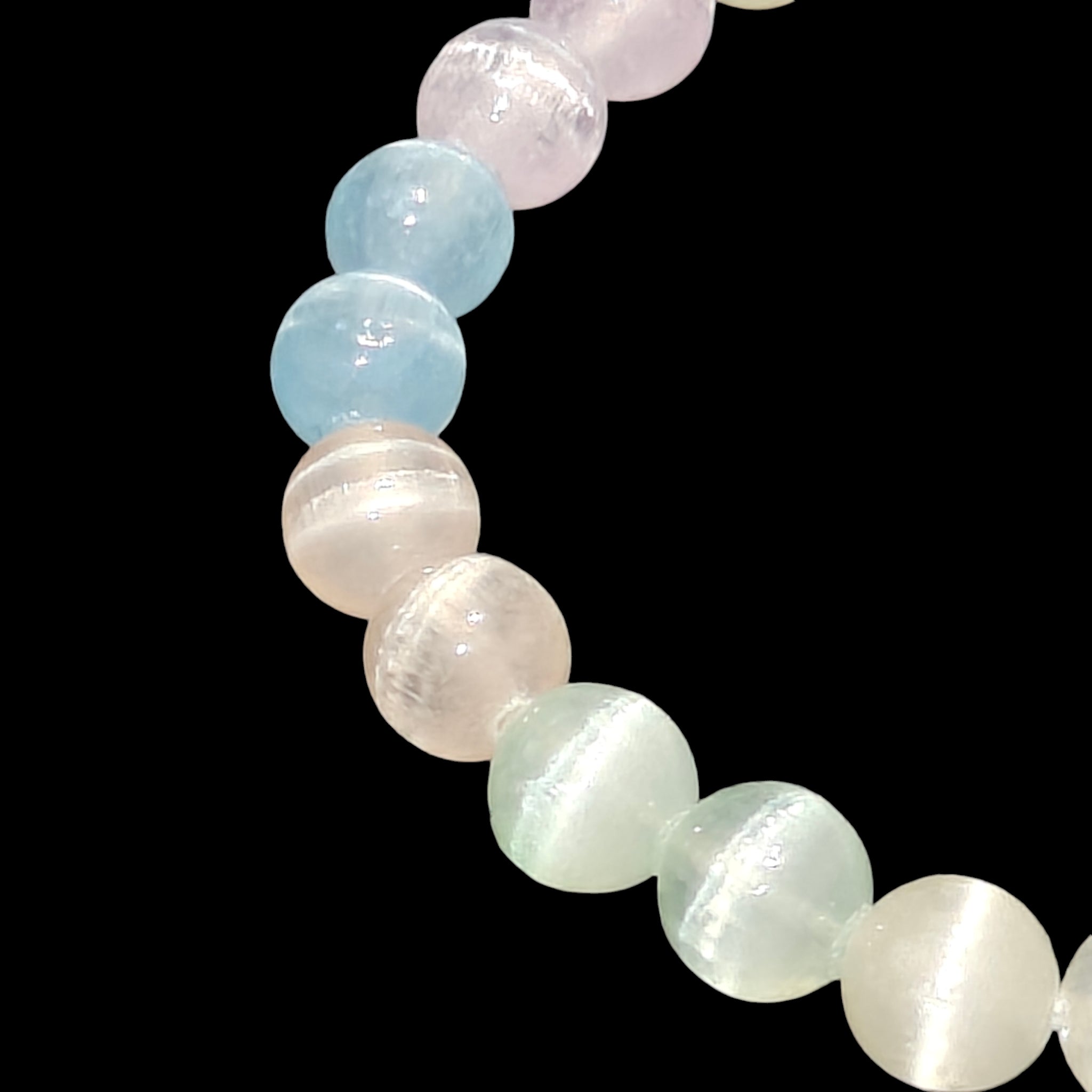 Selenite Bracelet Multi Color 8mm Stretch Beads 