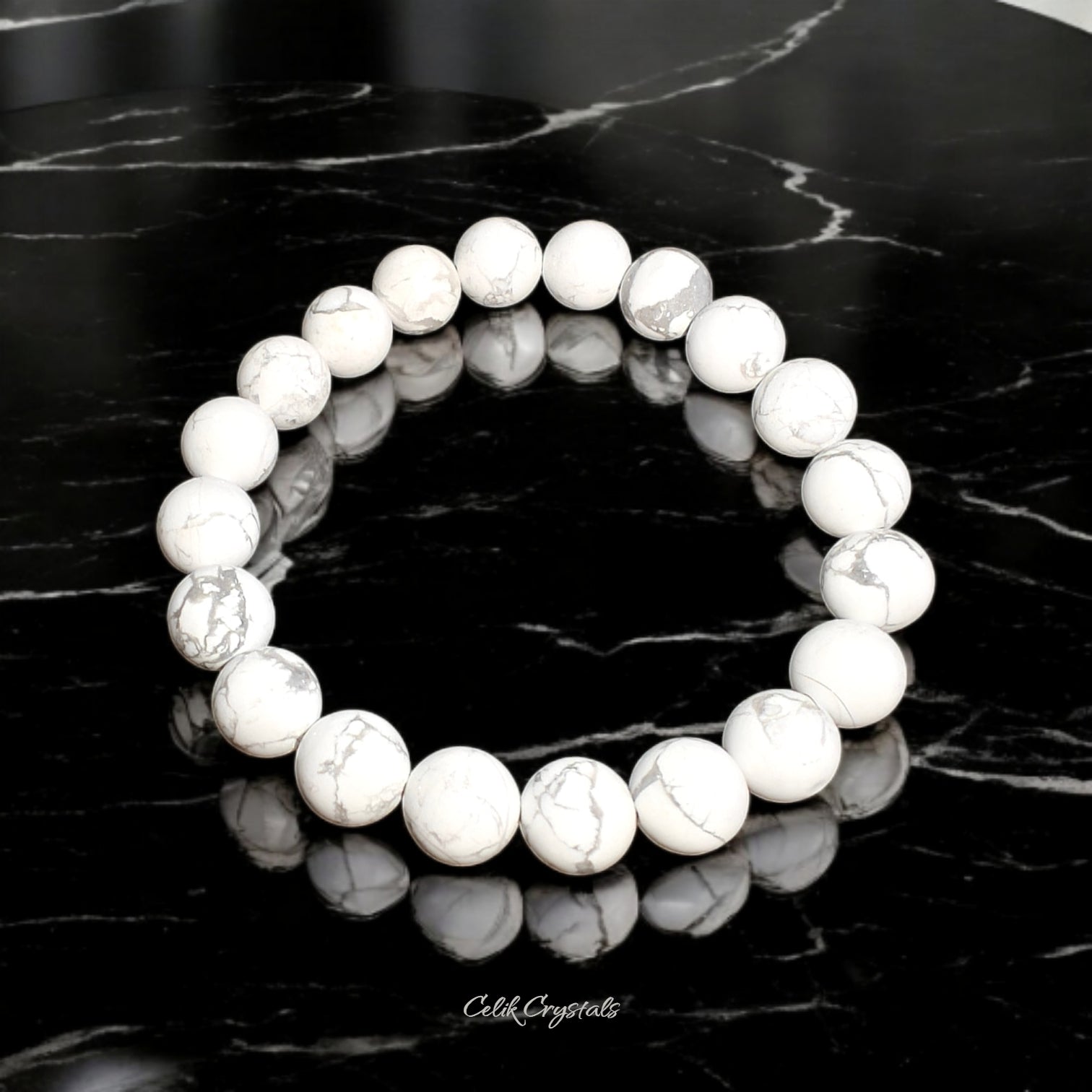 Howlite Bracelet Natural Stones Stretch Crystal Bead Bracelet 