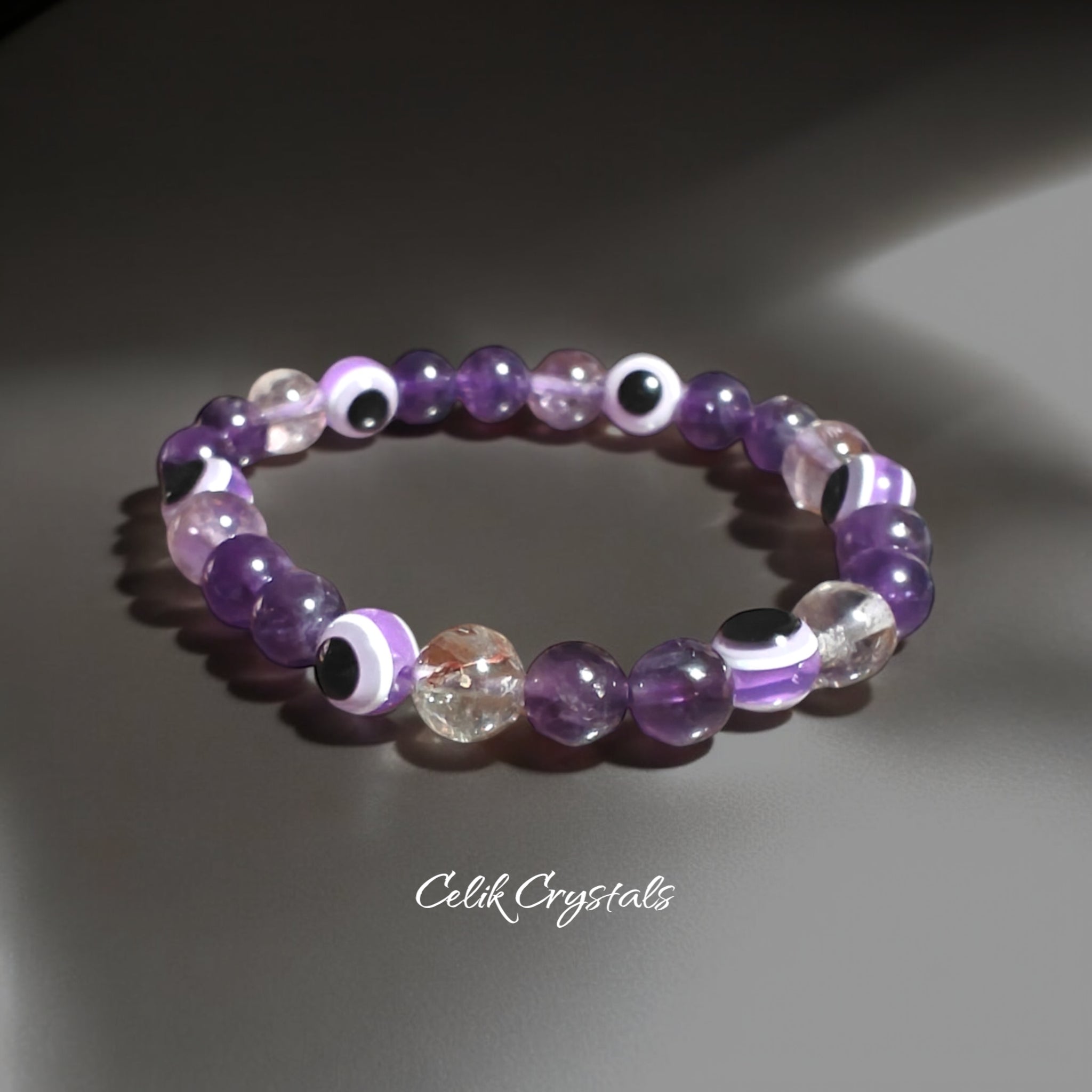 Evil Eye Bracelet Amethyst - 8mm Unisex