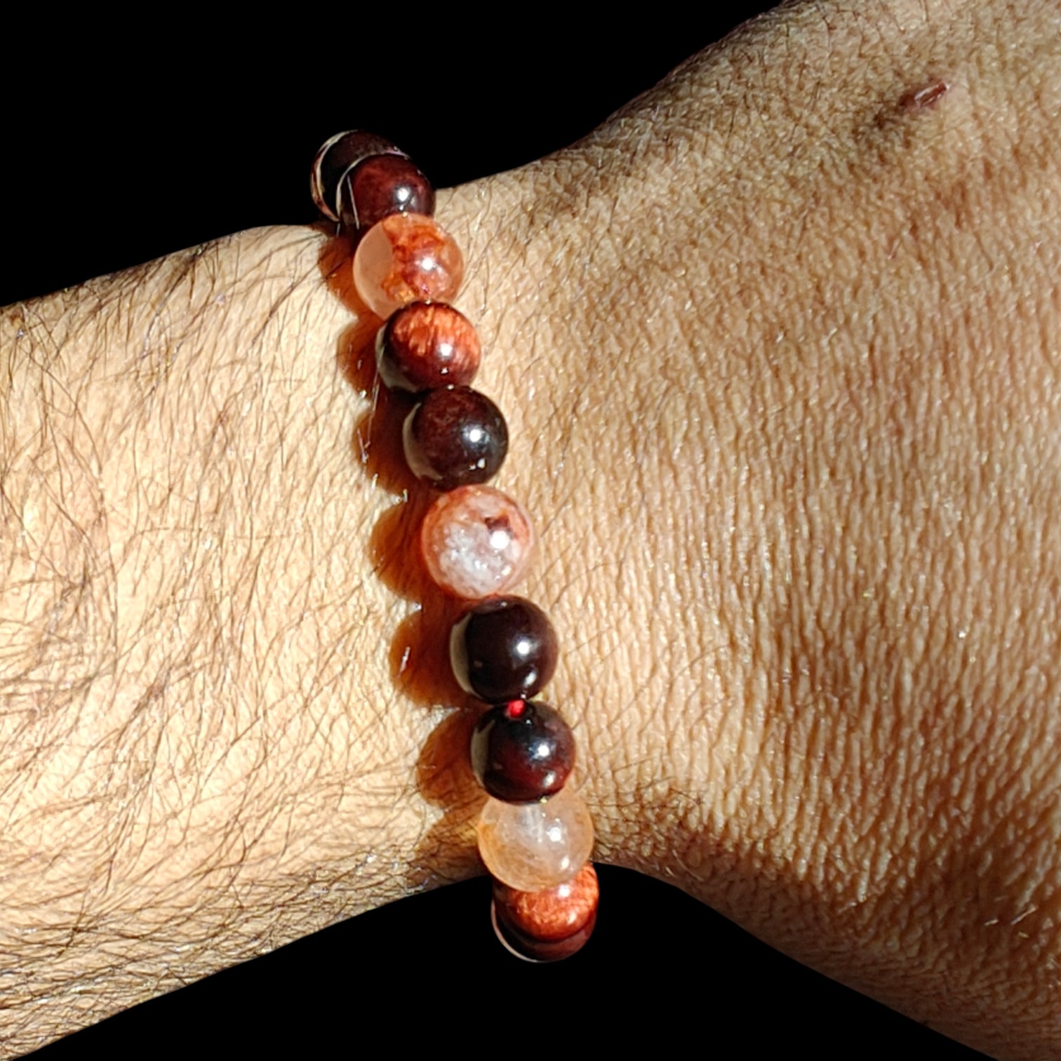 Red Tiger Eye and Fire Quartz Bracelet 