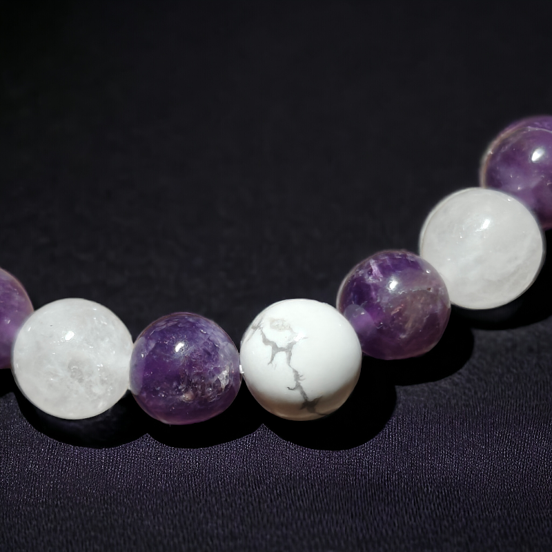 Amethyst / Selenite / Howlite Energy Healing Bracelet - 8 or 10mm Crystals