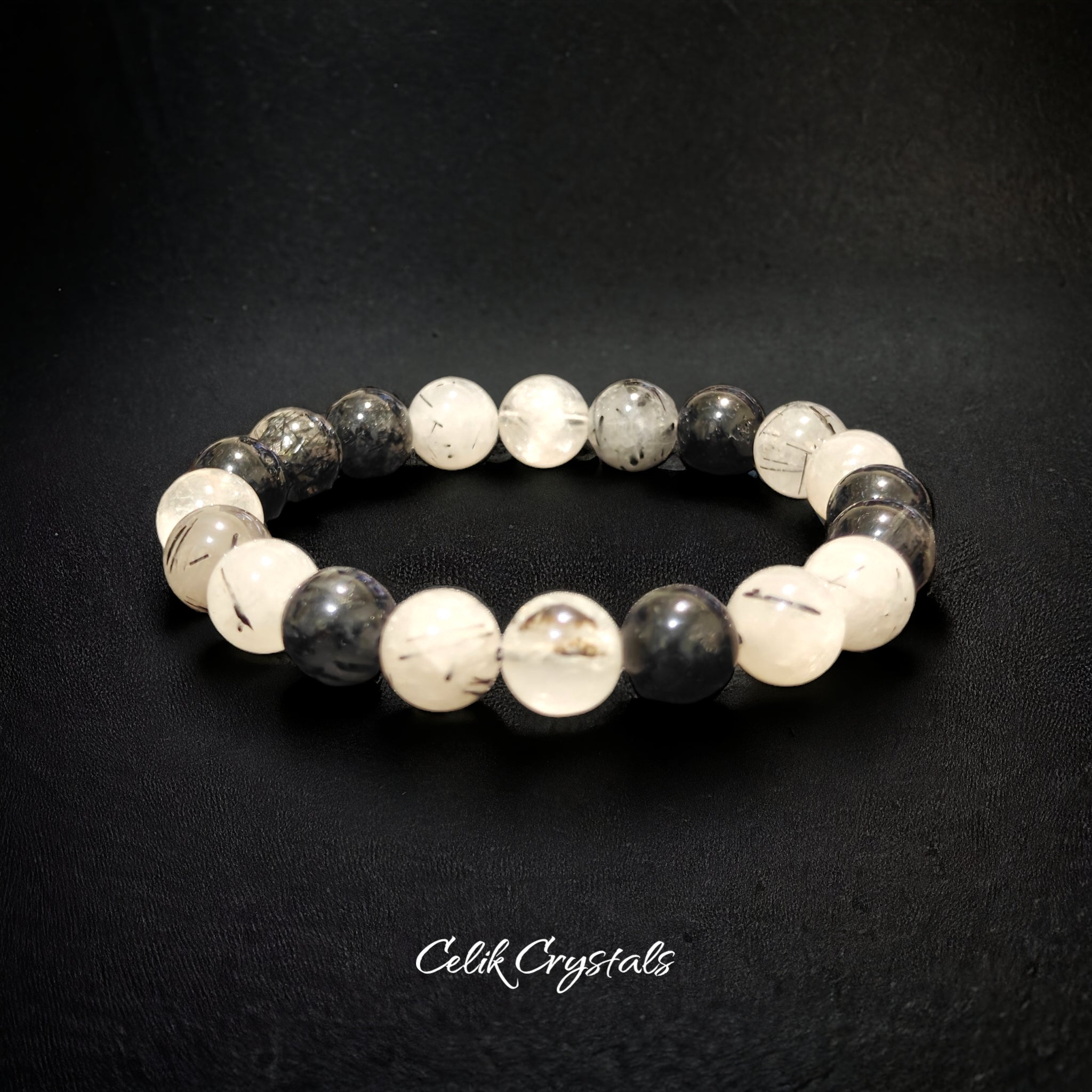 Black Tourmaline Quartz Crystal Healing Bracelet Unisex