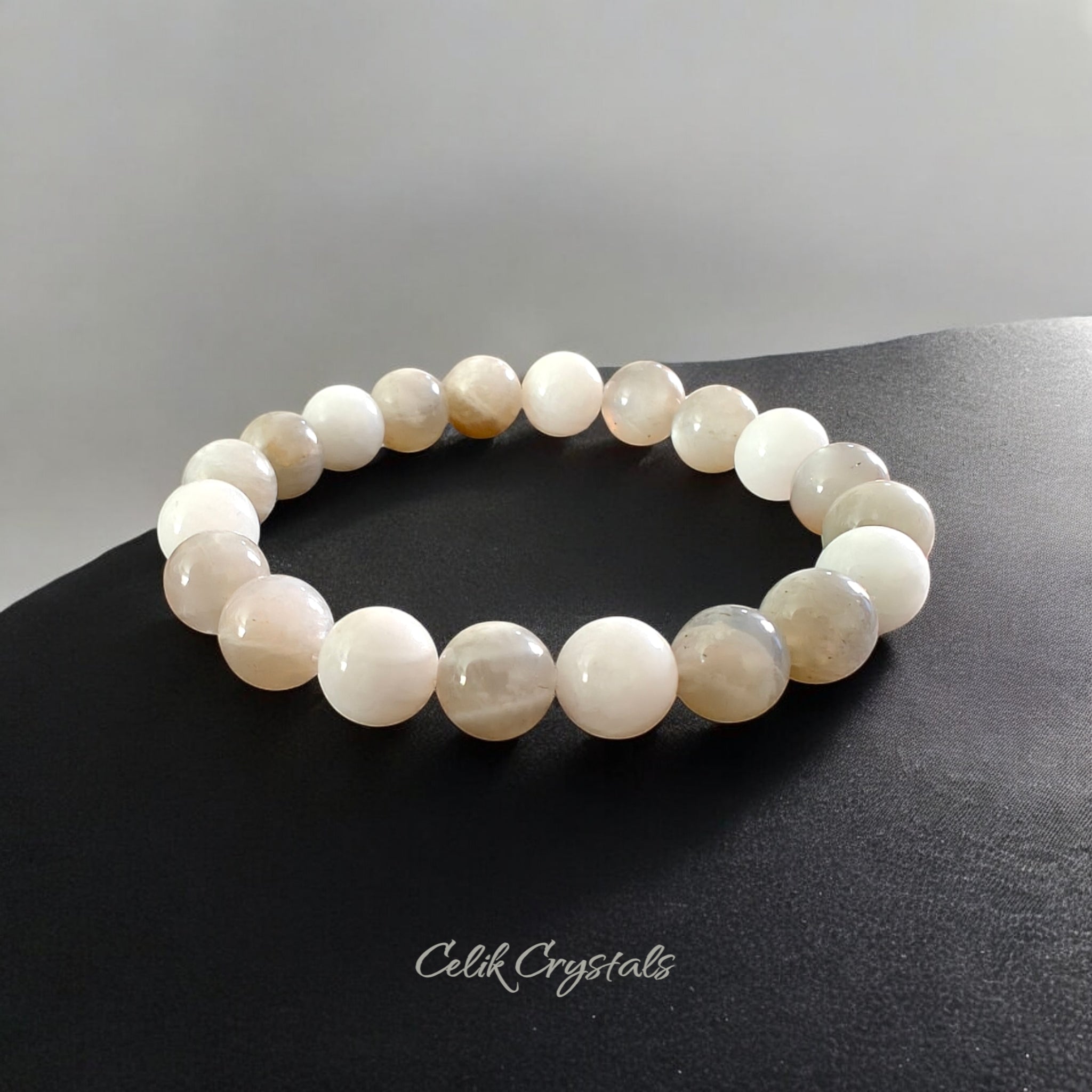 Moonstone Bracelet 10mm Gray and White Color Natural Stones 