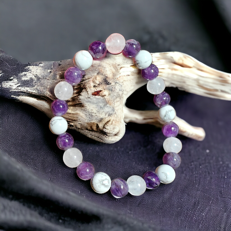 Amethyst / Selenite / Howlite Energy Healing Bracelet - 8 or 10mm Crystals