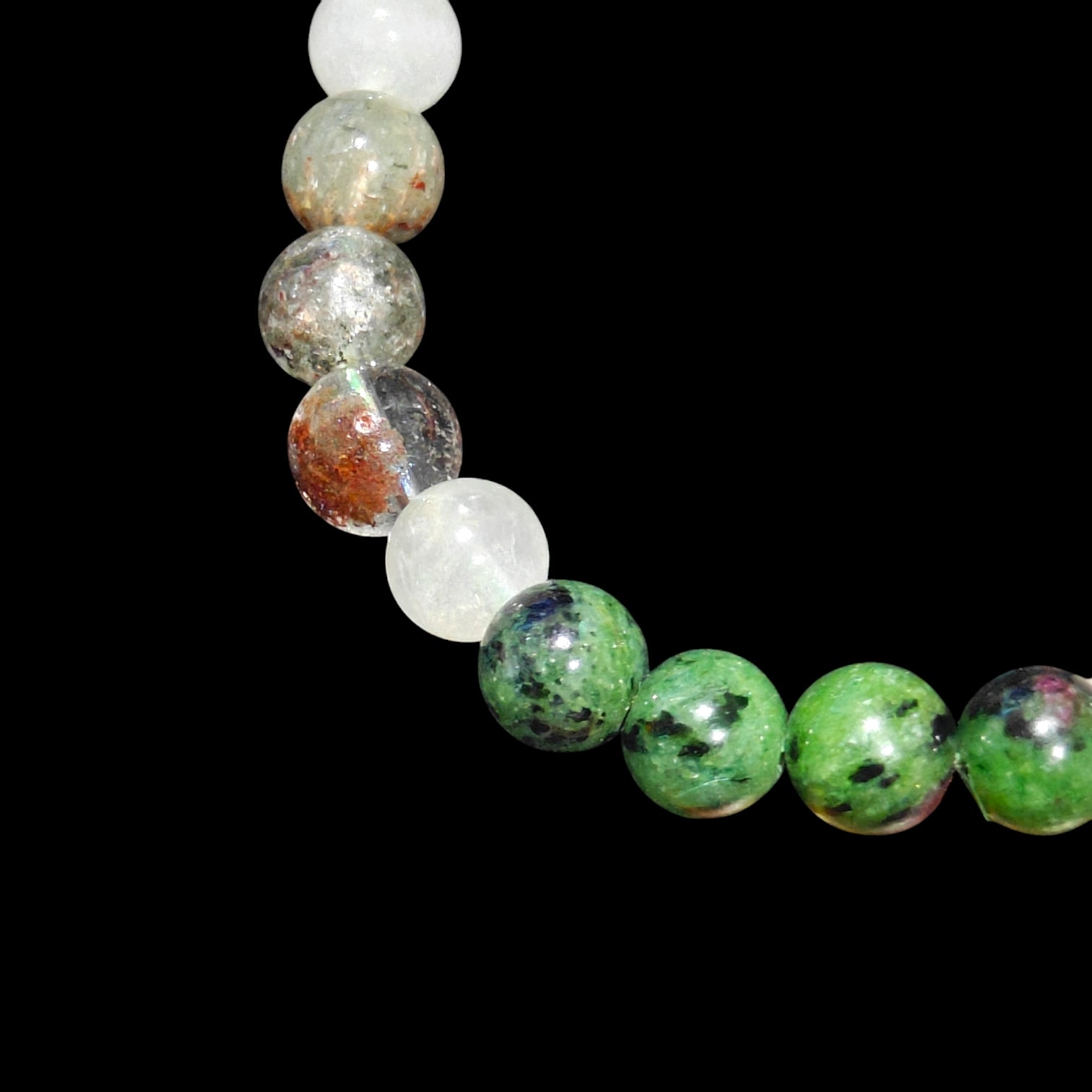 Ruby Zoisite, Garden Quartz and White Quartz Bracelet Natural Stones 8mm Stretches Unisex Healing Bracelet 