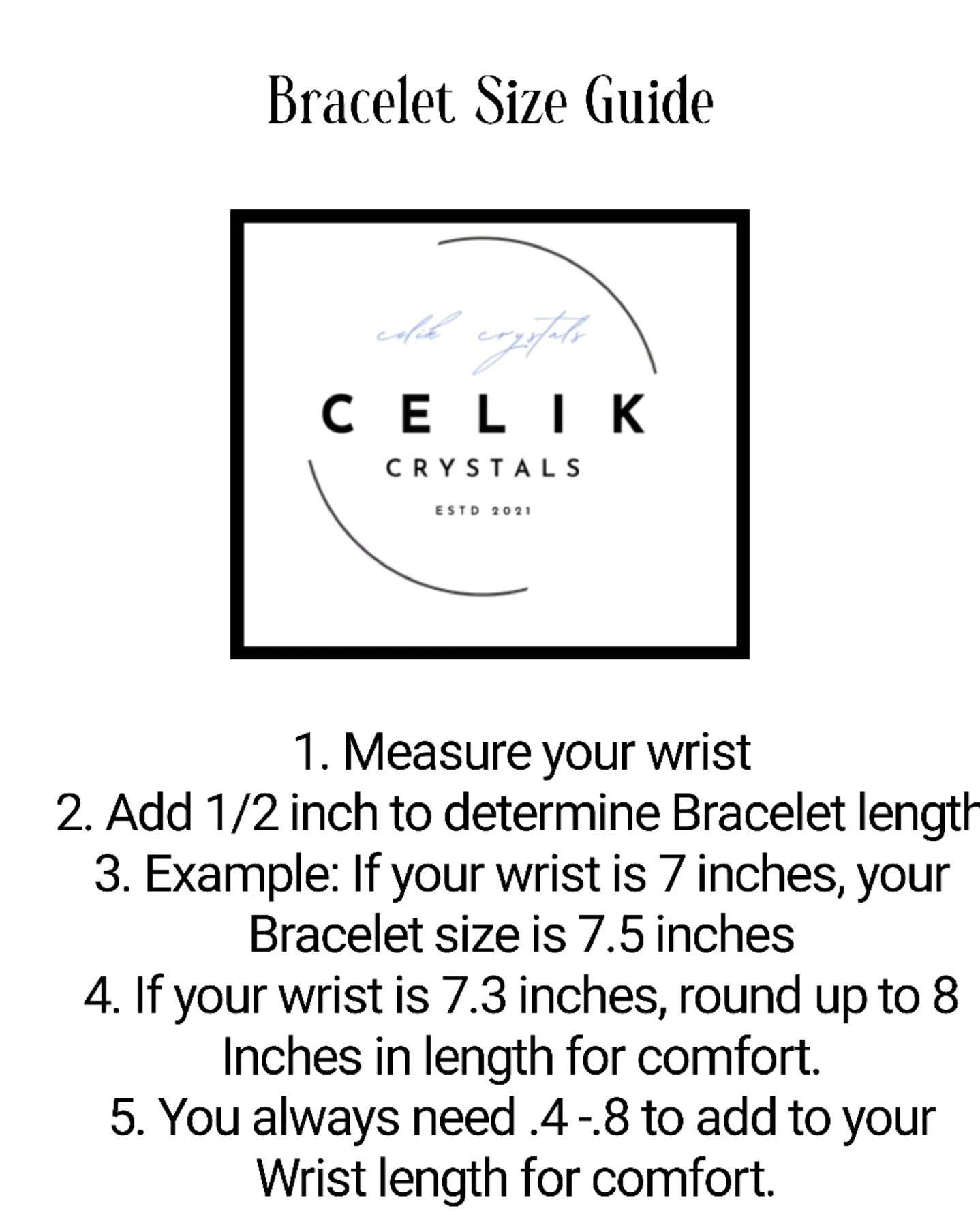 Celik Crystals Bracelet Sizing Chart 