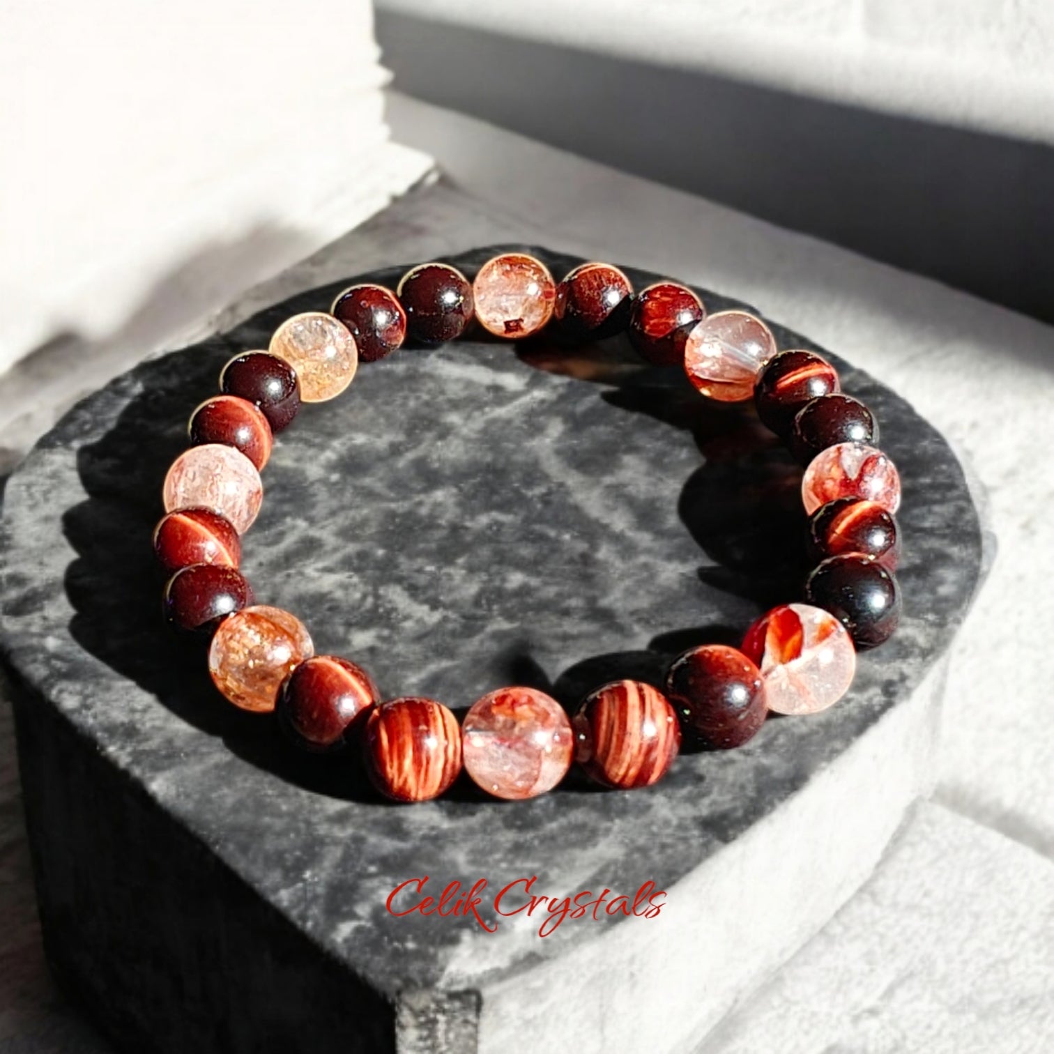 Red Tiger Eye and Fire Quartz Bracelet 