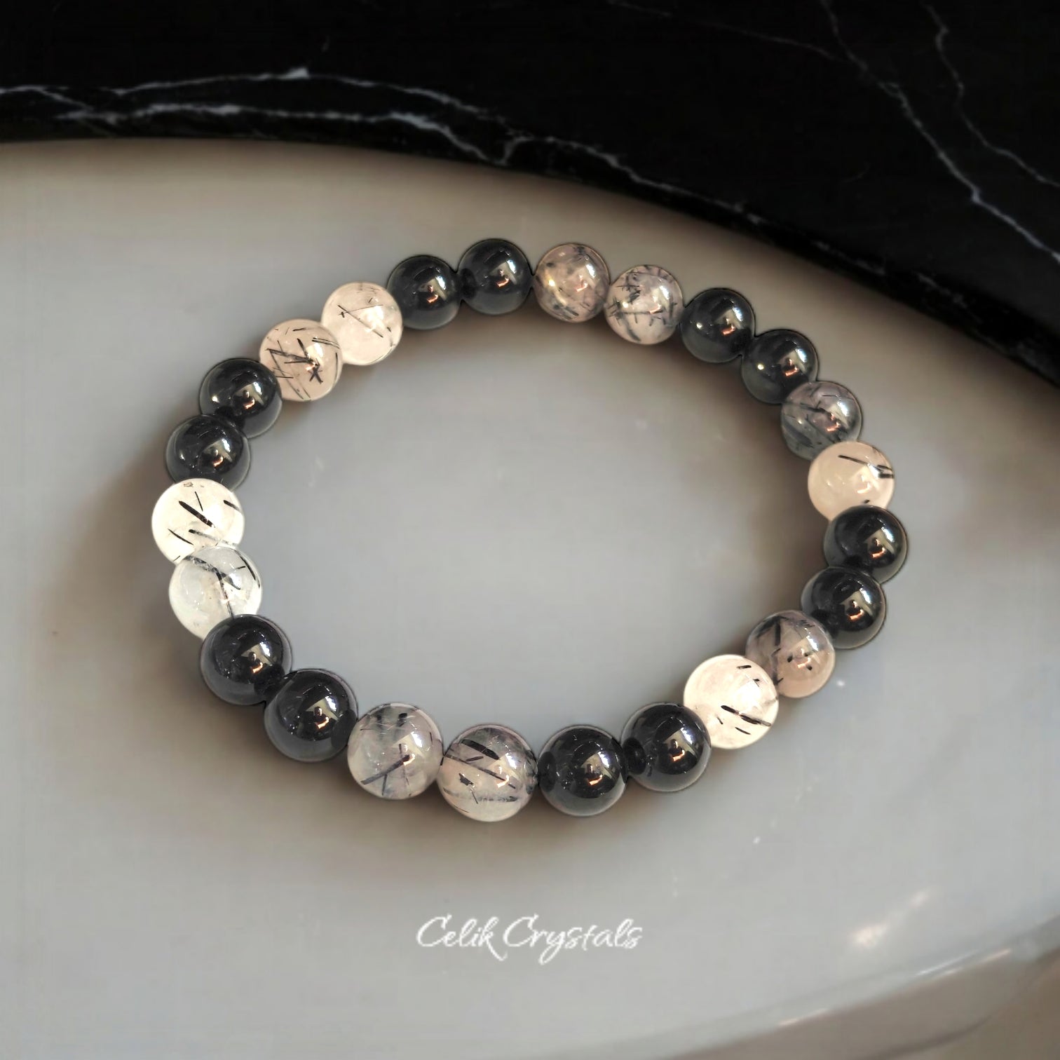 Black Tourmaline Bracelet With Black Tourmaline Quartz Crystal Healing Bracelet 8mm Natural Stones Stretches Unisex Bead Bracelet 