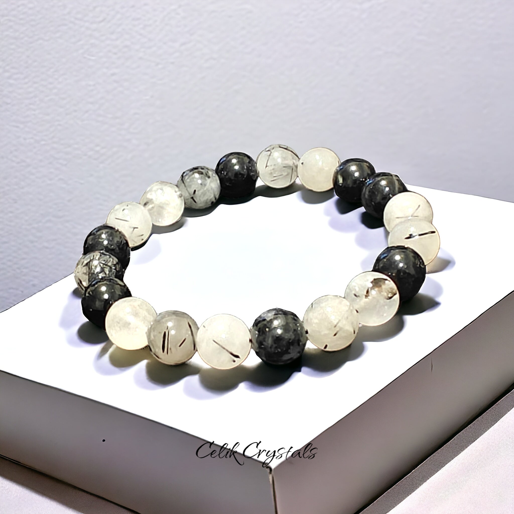 Black Tourmaline Quartz Crystal Healing Bracelet Unisex