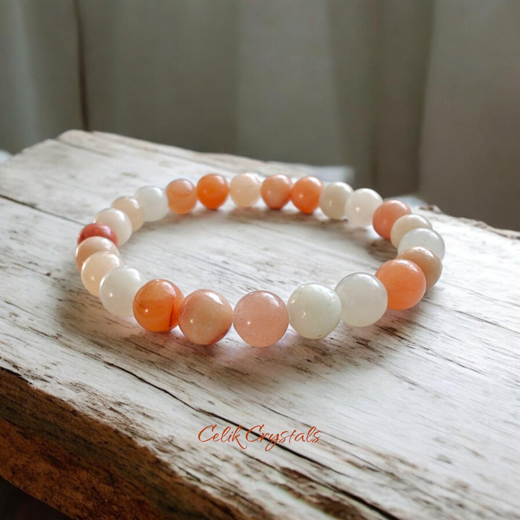 Peach Aventurine Bracelet Natural Stones 8mm Stretches Unisex Healing Bracelet Handmade 