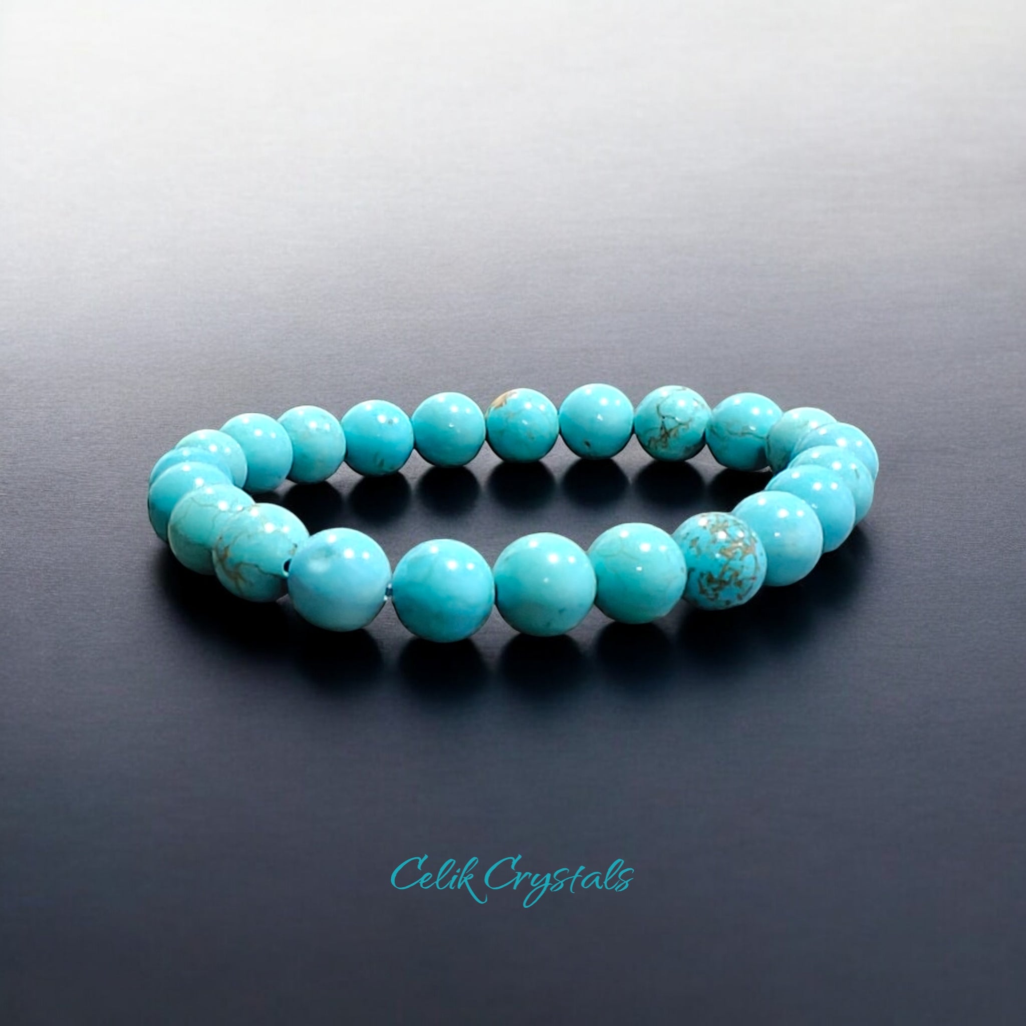 Turquoise Bracelet 8mm Natural Stones Stretches Unisex Healing Bracelet 