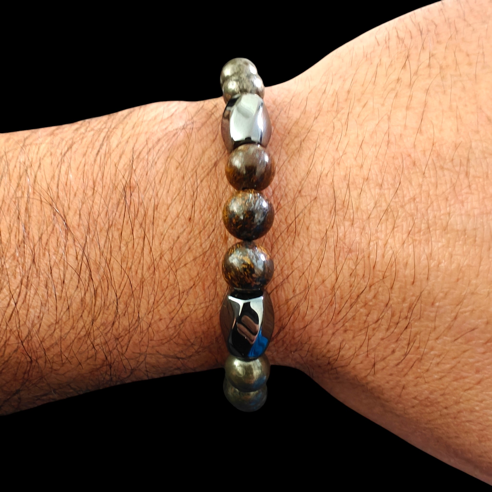 Bronzite Hematite and Pyrite Bracelet Natural Stones 8mm Stretches 