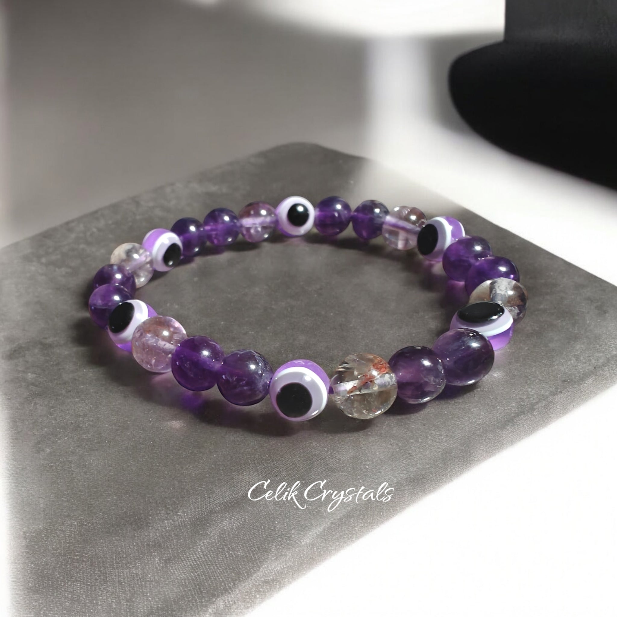 Evil Eye Bracelet Amethyst - 8mm Unisex