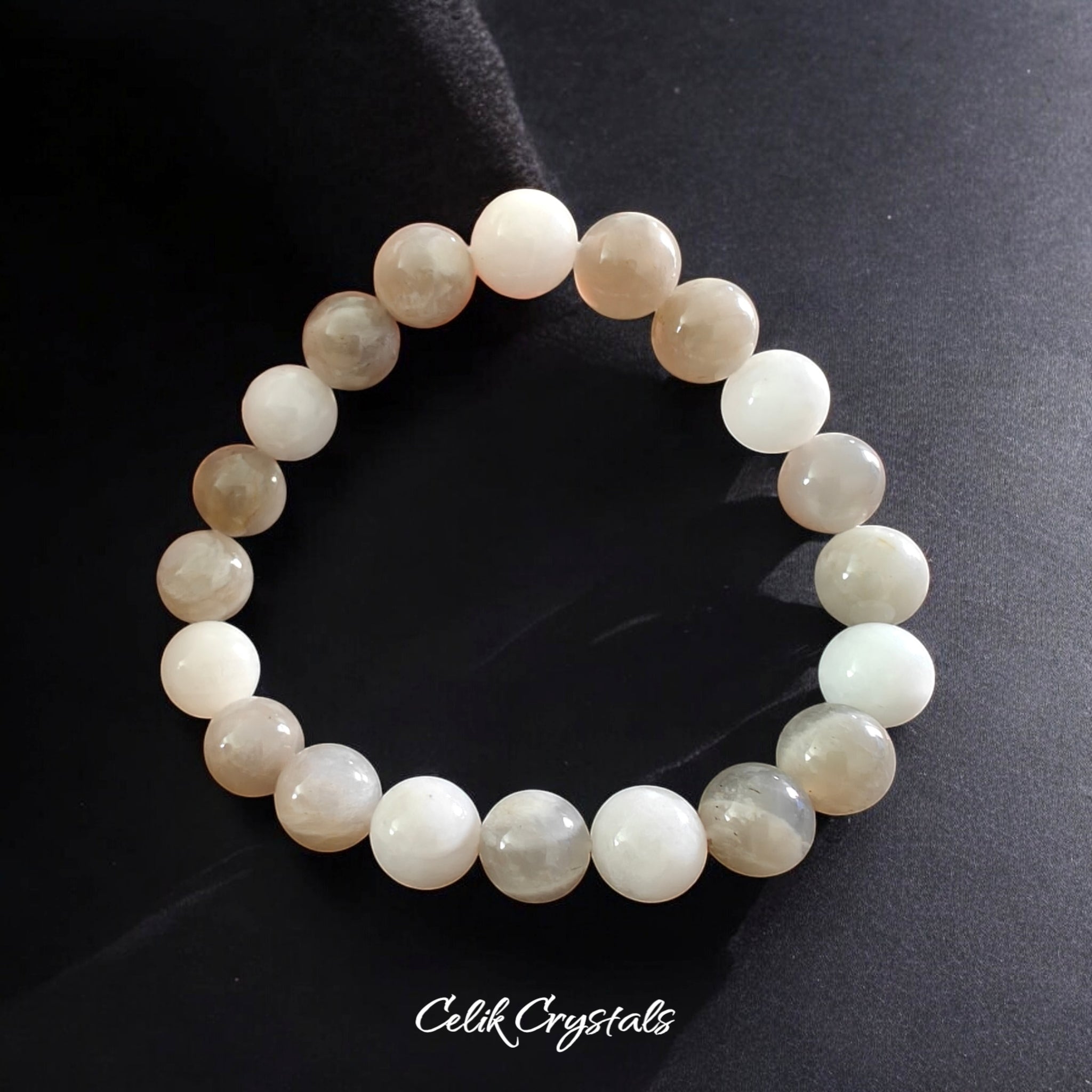 Moonstone Bracelet 10mm Gray and White Color Natural Stones 