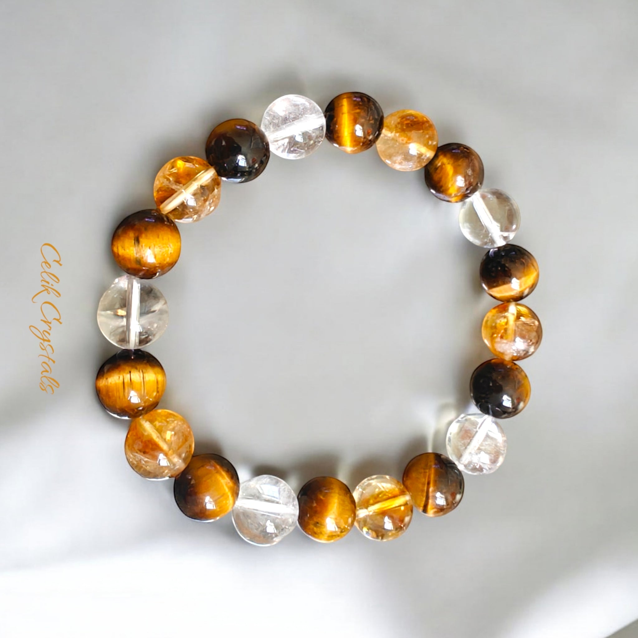 Citrine, Tiger Eye, Clear Quartz Bracelet Unisex 10mm