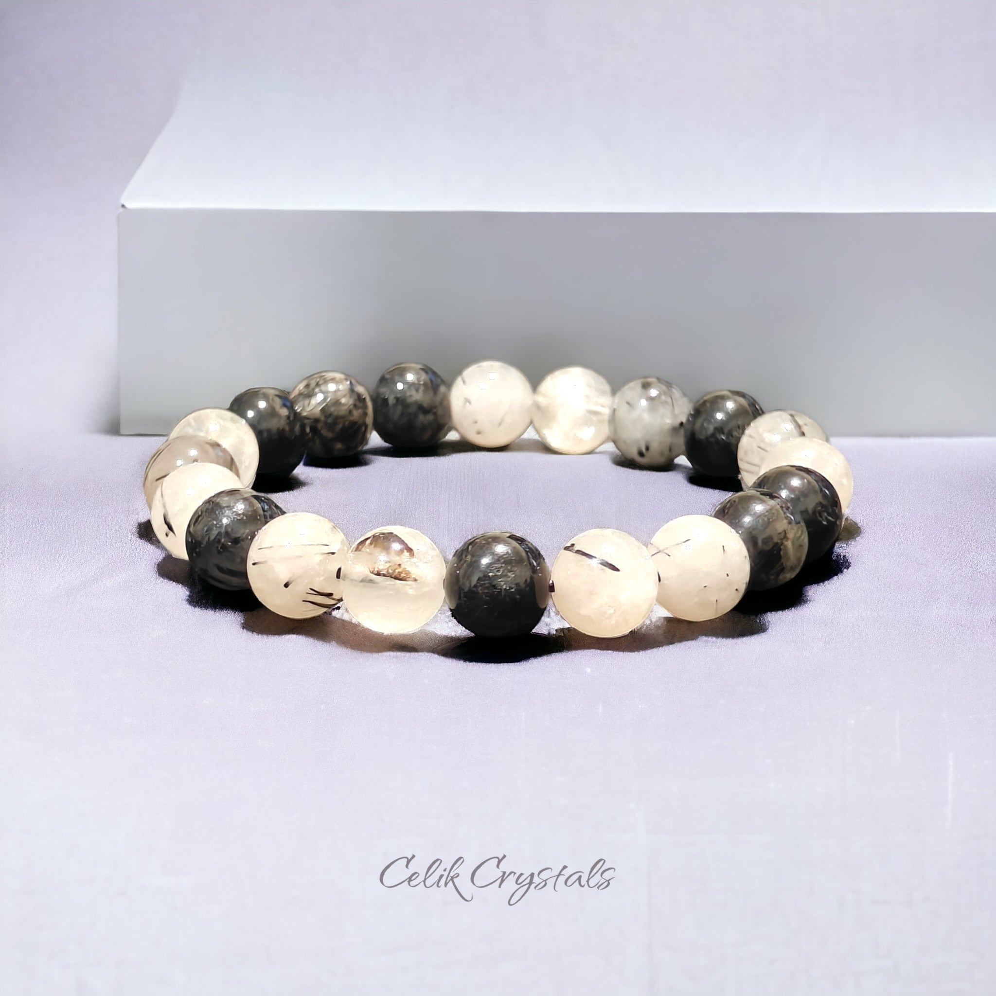 Black Tourmaline Quartz Crystal Healing Bracelet Unisex