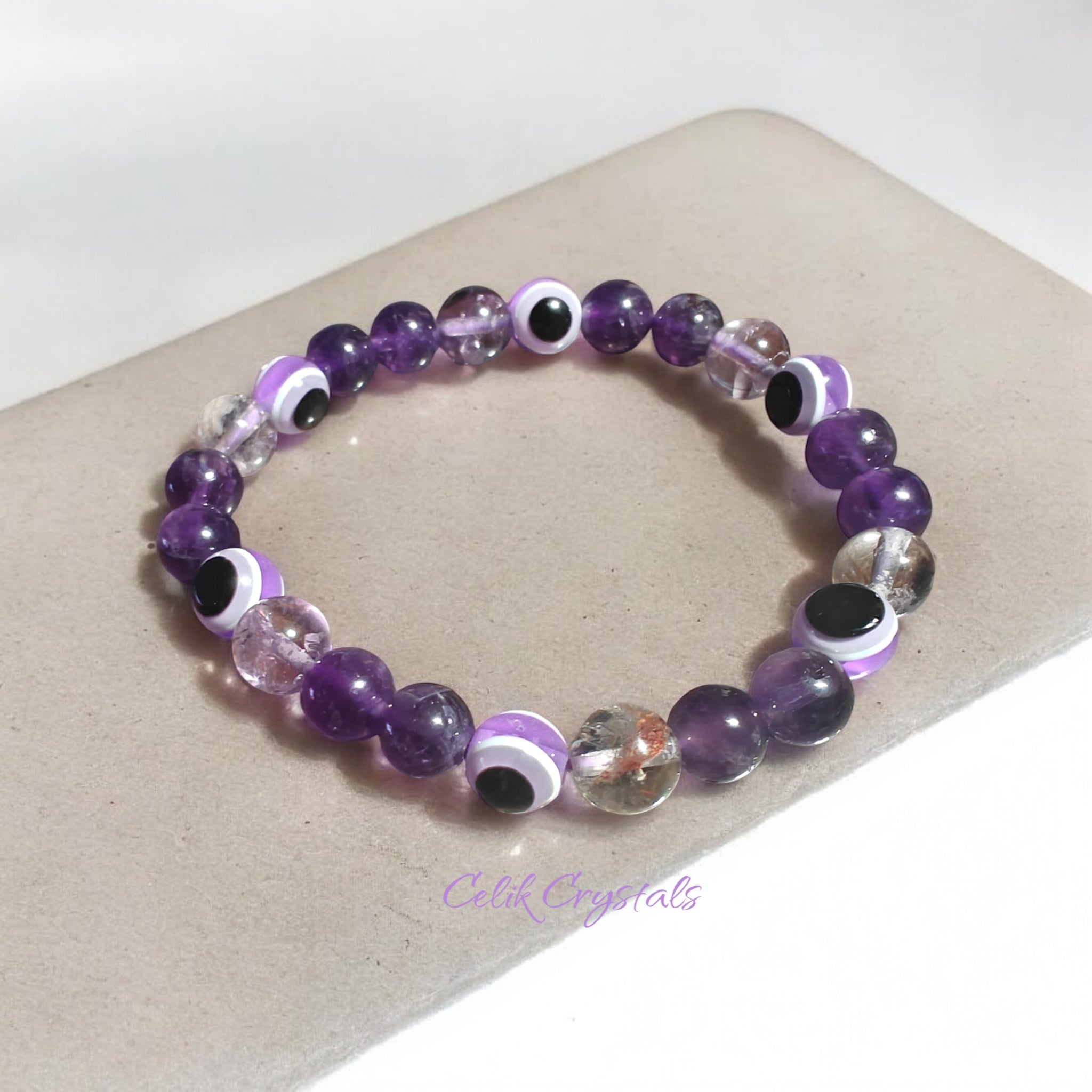 Evil Eye Bracelet Amethyst - 8mm Unisex