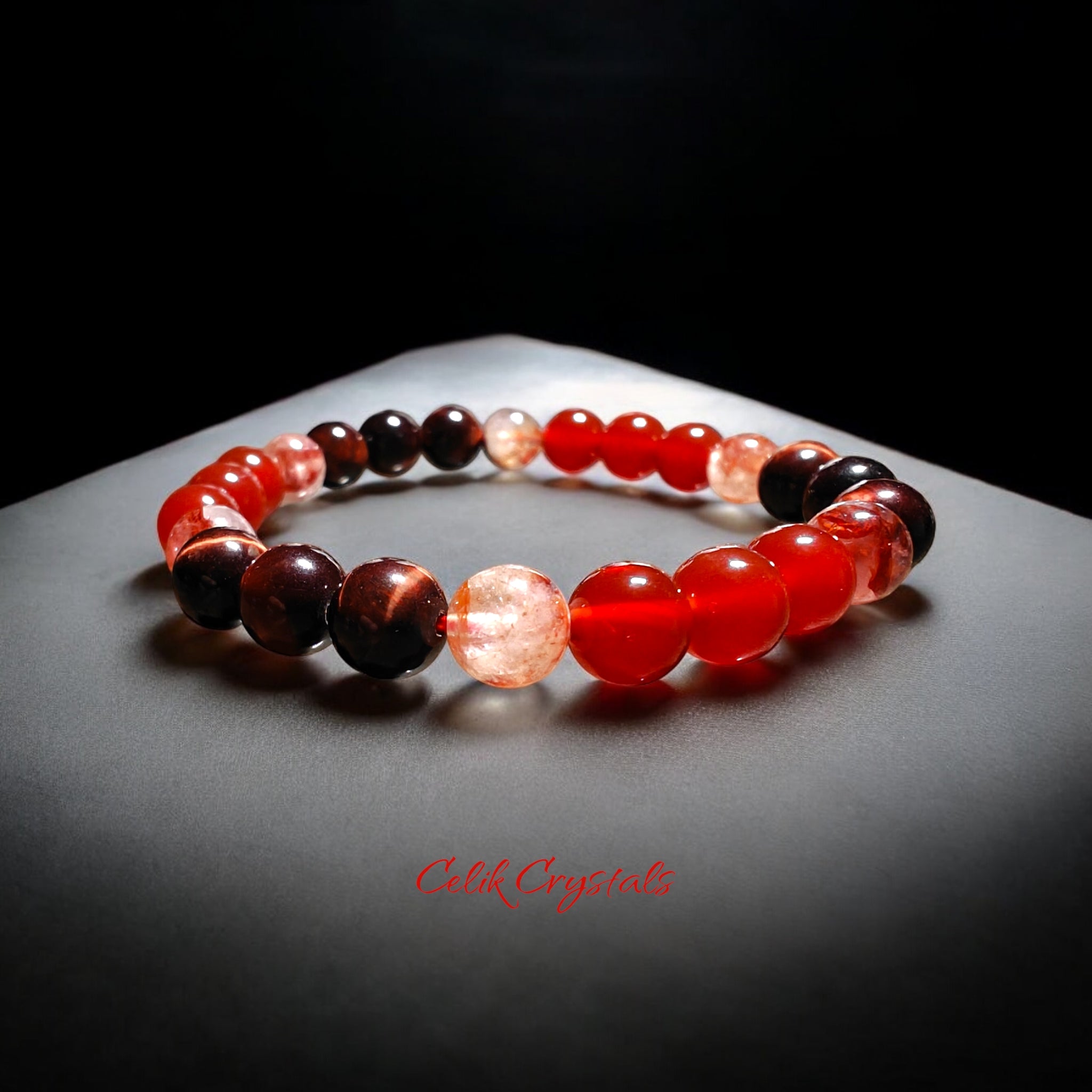 Red Tiger Eye, Carnelian & Fire Quartz Bracelet