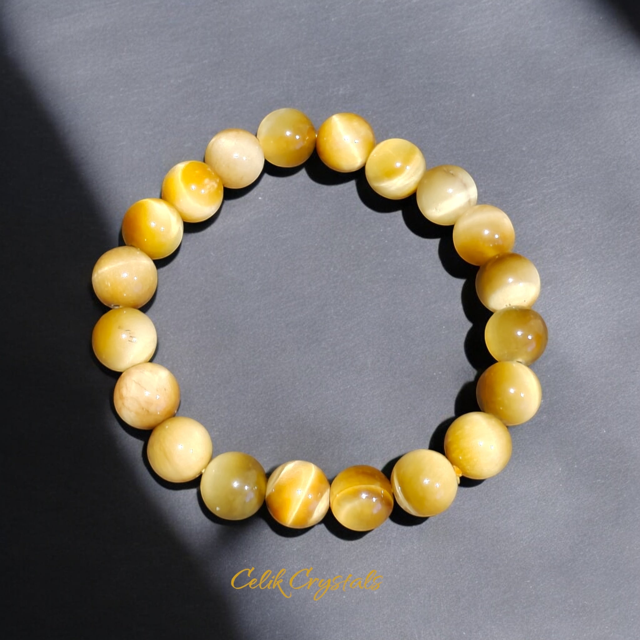 Yellow Tiger's Eye Bracelet Natural Stones Stretch Crystal Bead Bracelet 