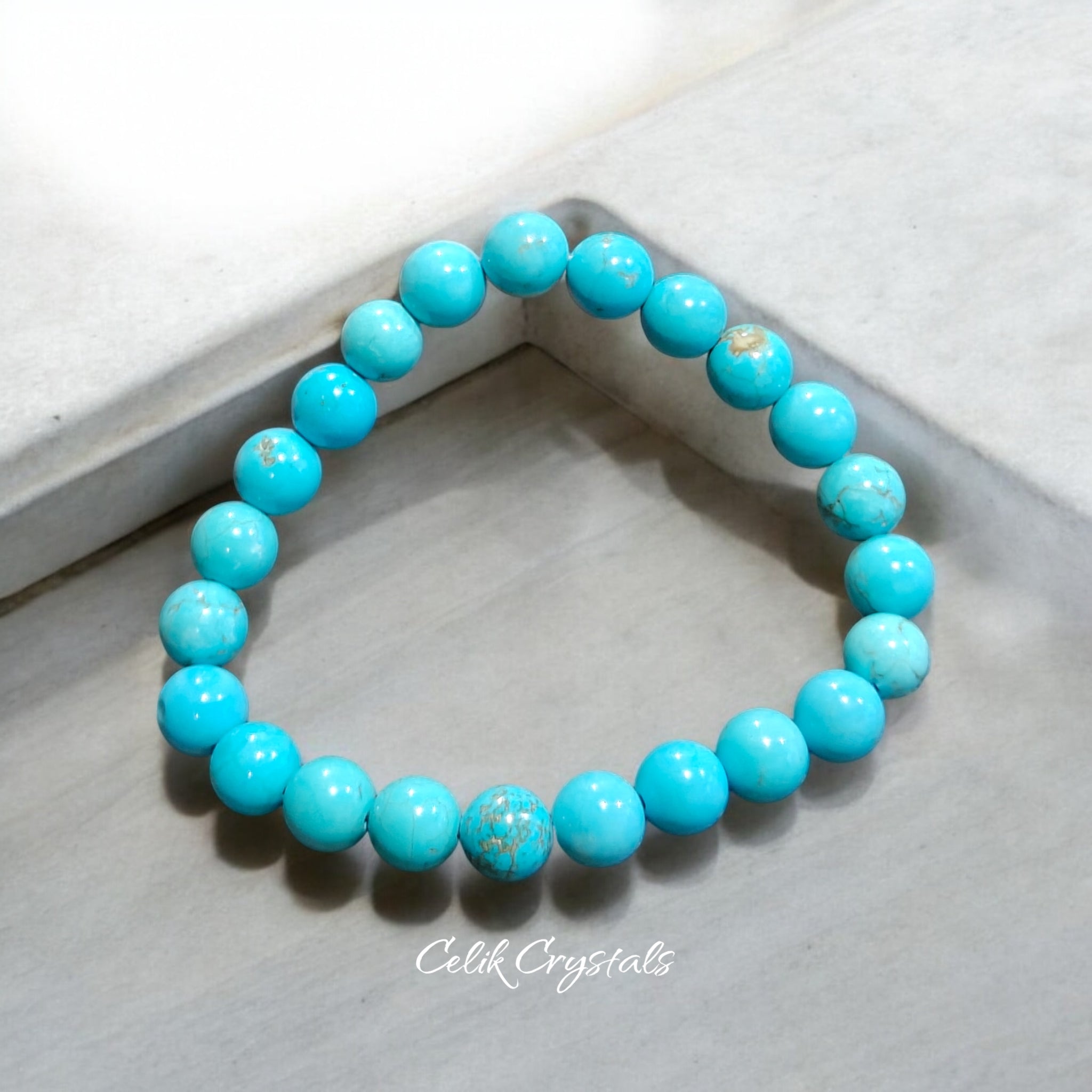 Turquoise Bracelet 8mm Natural Stones Stretches Unisex Healing Bracelet 