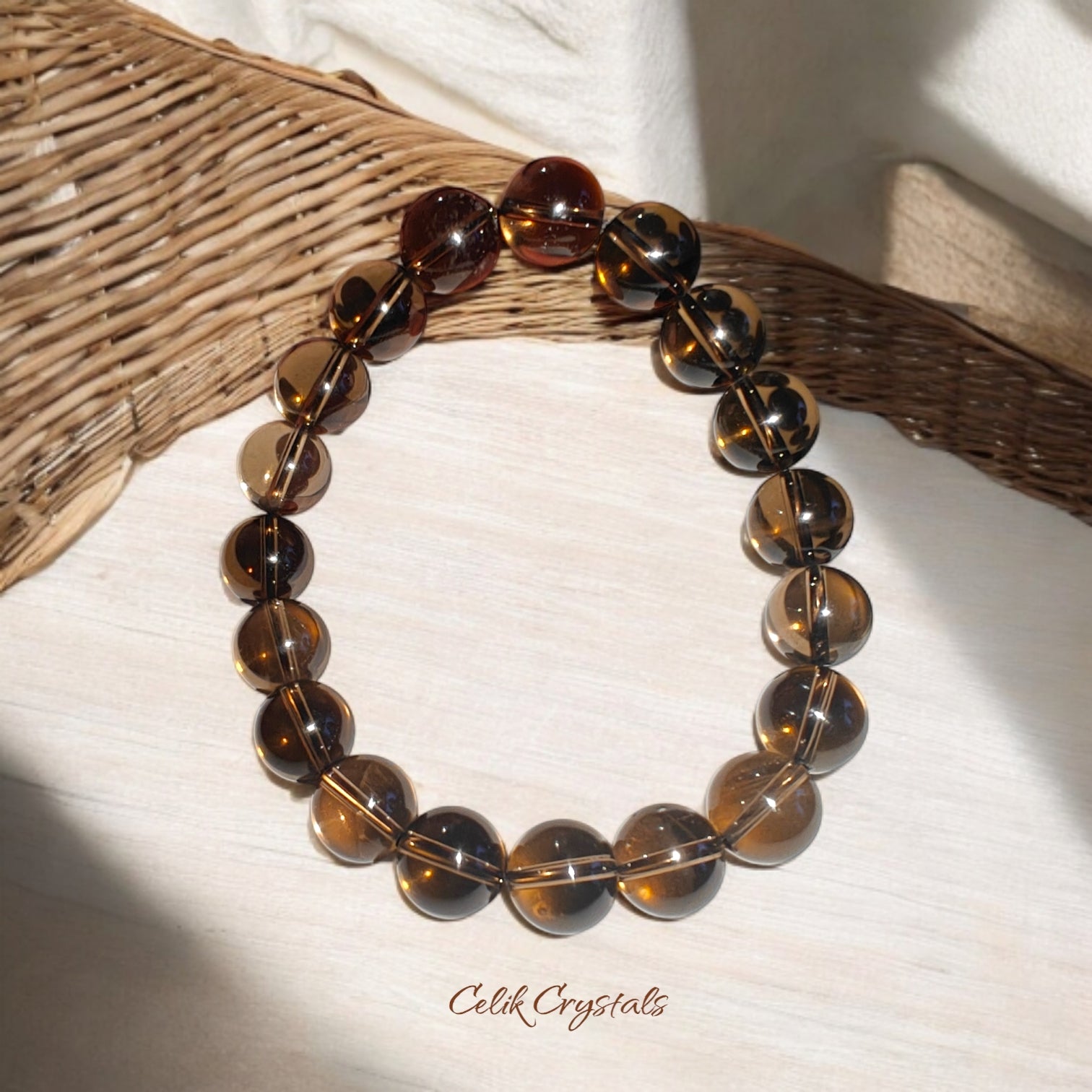 Smoky Quartz Bracelet Natural Stones Stretch Crystal Bracelet Unisex 